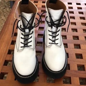 White Zara Leather Combat Boots 37eu